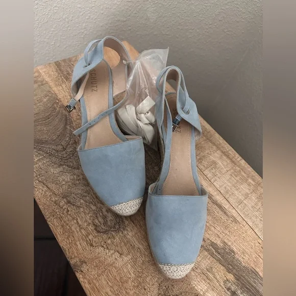SCHUTZ Sky Blue Suede Espadrille Wedge Sandals - Picture 2 of 7